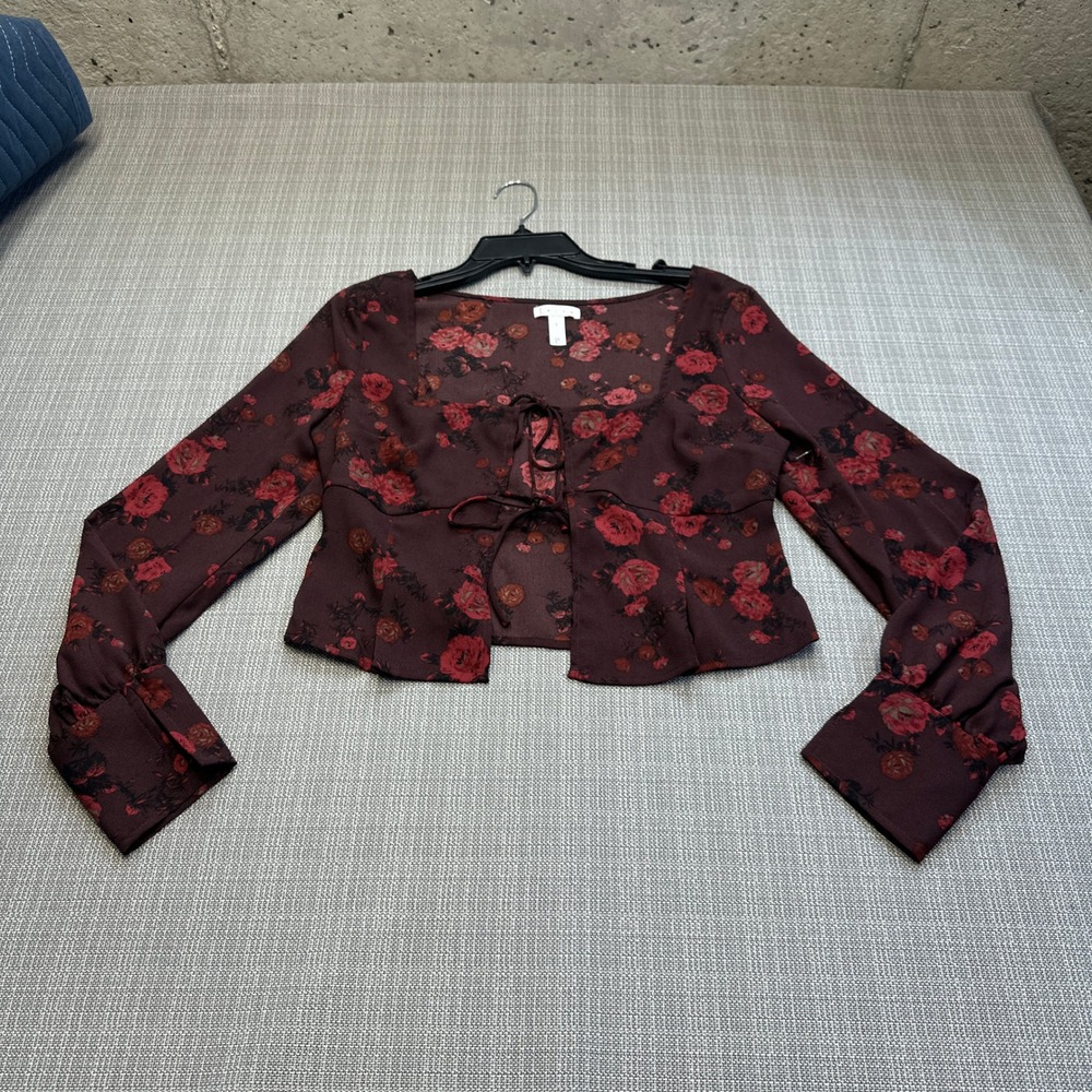 Fairy Grunge Romantic Gothic Floral Peplum Top Small Tie Front Indie Leith